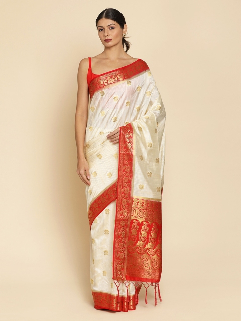 

Koskii Beige & Red Art Silk Woven Design Saree