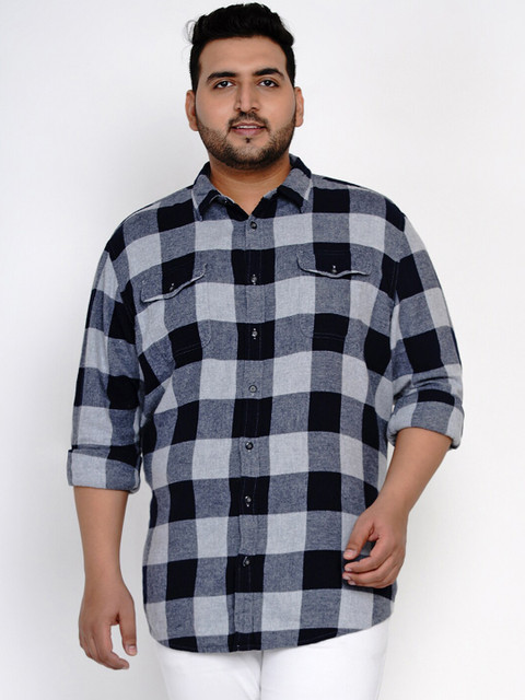 

Santonio Men Black & Grey Regular Fit Checked Casual Shirt