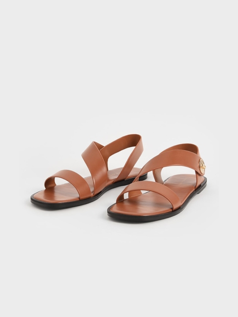 CHARLES & KEITH Women Brown Solid PU Open Toe Flats