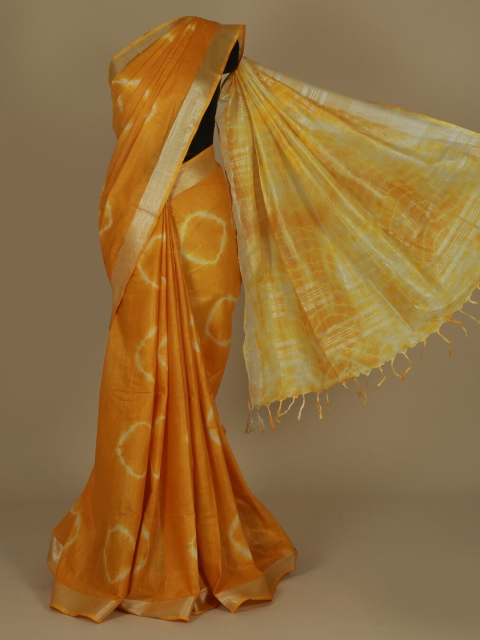 

Pothys Yellow Dyed Linen Blend Saree