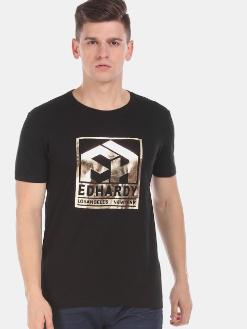 

Ed Hardy Men Black Printed Round Neck Pure Cotton T-shirt