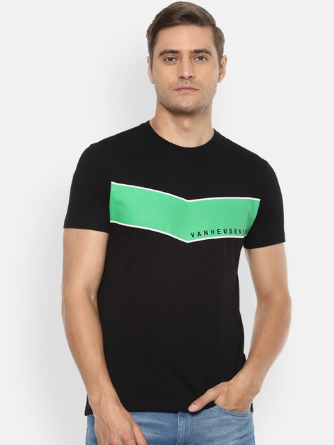Van Heusen Sport Men Black Colourblocked Round Neck T-shirt