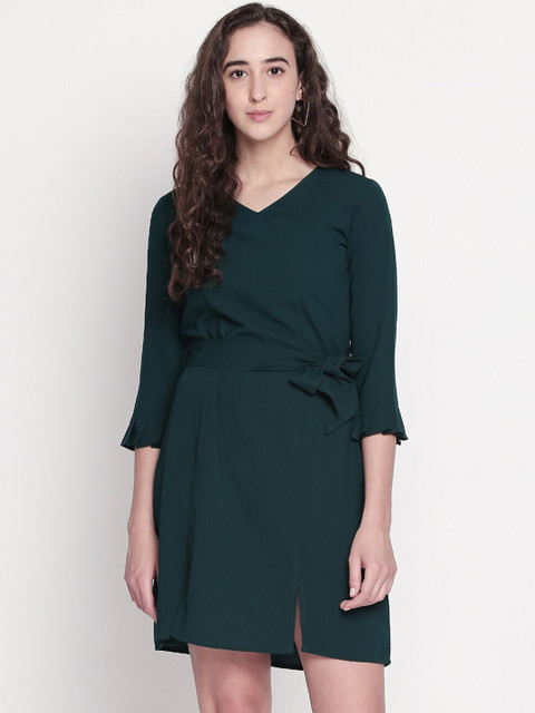 

Mesmerize Women Green Solid Fit and Flare Dress