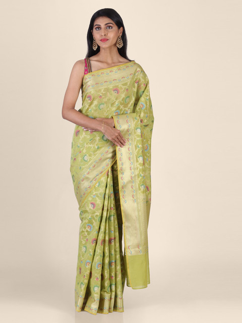 

Shruti and Mangaaysh Green Silk Blend Woven Design Banarasi Handloom Saree
