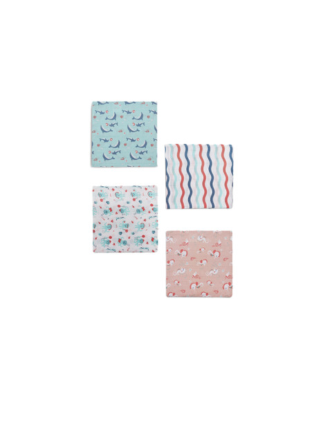 

Kaarpas Infant Kids Pack Of 4 Multicoloured Printed Organic Muslin Cotton Swaddles, Blue