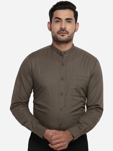 JADE BLUE Men Olive Green Slim Fit Solid Casual Shirt