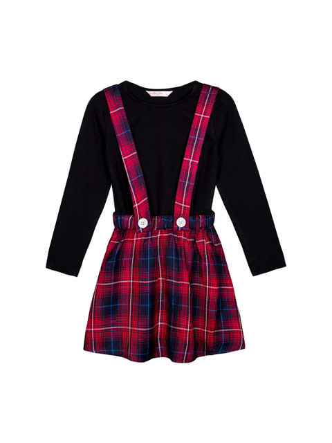 

Budding Bees Girls Red & Black Solid T-shirt with Shorts