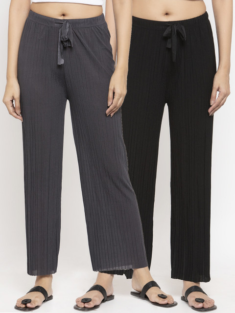 

NEUDIS Women Black & Grey Striped Flared Palazzos