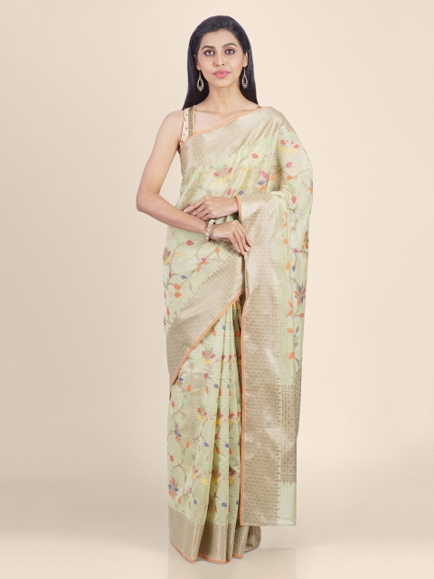 

Shruti and Mangaaysh Cream-Coloured Handloom Silk Blend Woven Design Banarasi Saree