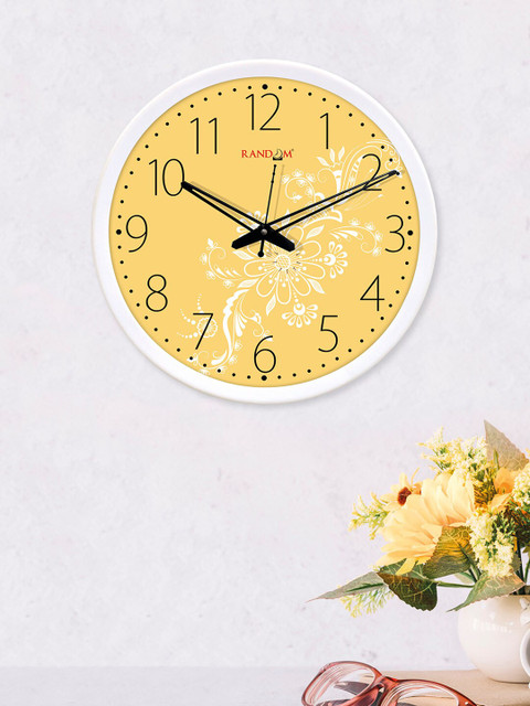 

RANDOM White & Yellow Floral Printed Analogue Wall Clock