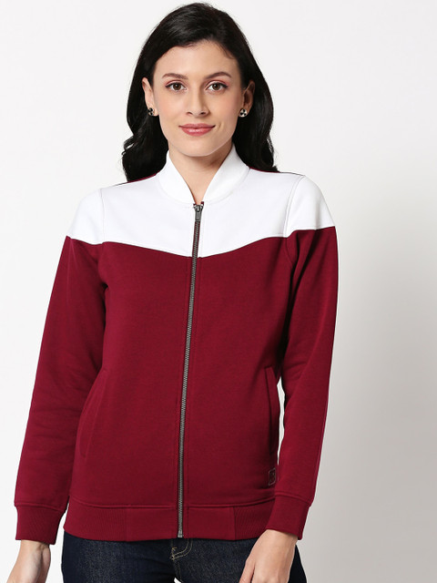 

Bewakoof Women Maroon & White Colourblocked Bomber