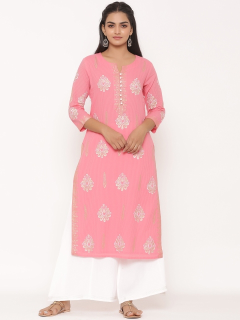 

fabGLOBAL Women Pink & White Printed Kurta with Palazzos