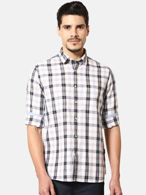 

J Hampstead Men White Slim Fit Checked Casual Shirt