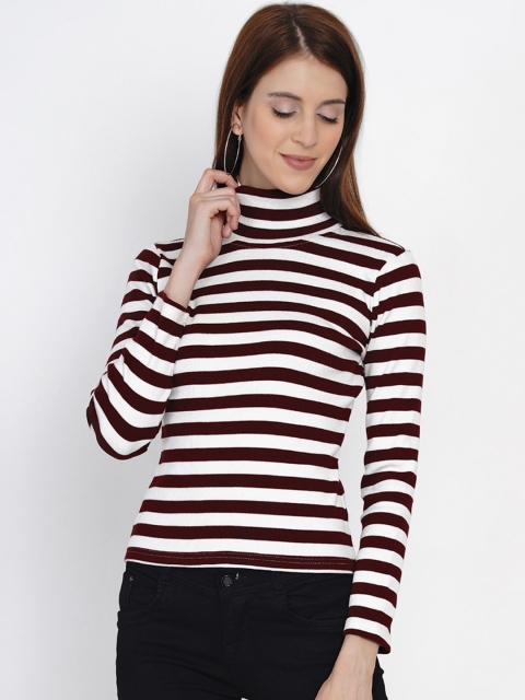 

Texco Women White & Burgundy Striped Fitted Top