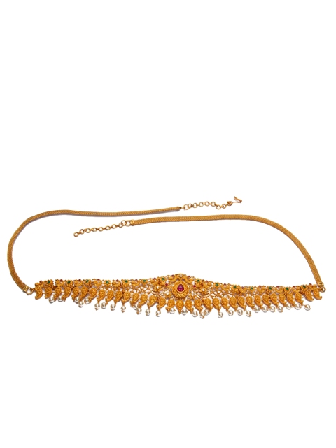

Alankruthi Gold Plated Pink & Green Stone-Studded Paisley Motif Sustainable Kamarbandh