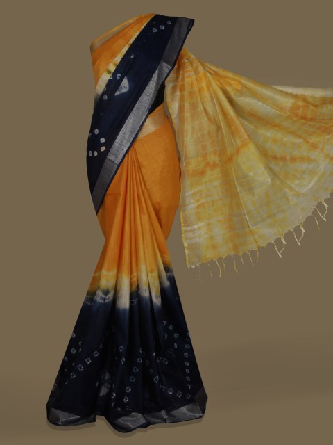 

Pothys Yellow & Navy Blue Linen Blend Dyed Saree