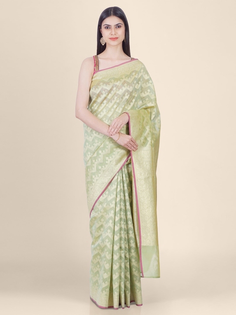 

Shruti and Mangaaysh Green Silk Blend Woven Design Banarasi Handloom Saree