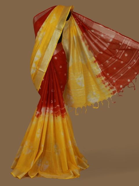 

Pothys Red & Yellow Linen Blend Woven Design Saree