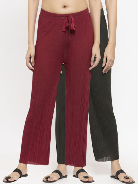 

NEUDIS Women Pack of 2 Solid Semi-Sheer Wide Leg Palazzos, Olive