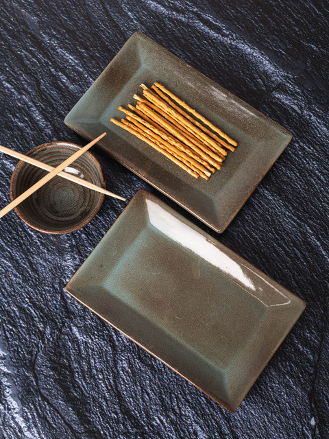 

GOODHOMES Set Of 2 Grey Rectangular Stoneware Platter
