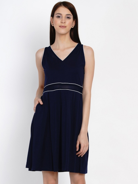

Texco Women Navy Blue Solid Fit and Flare Dress