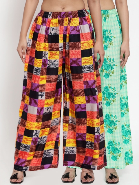 

NEUDIS Women Pack Of 2 Printed Wide Leg Palazzos, Multi