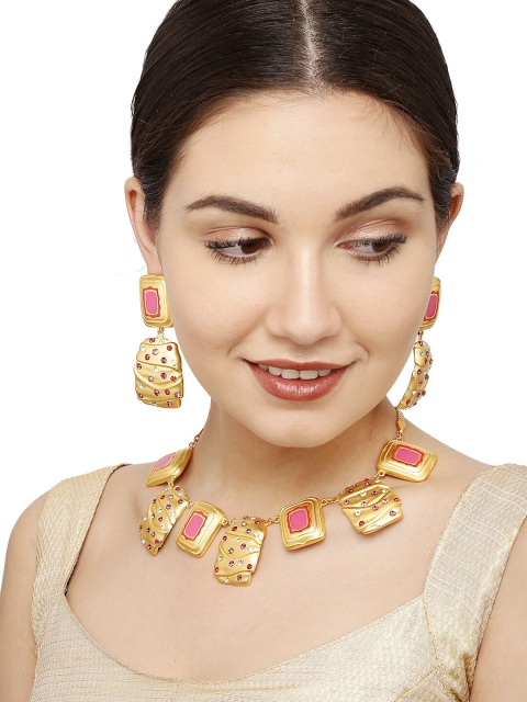 

Golden Peacock Gold-Toned & Pink Embellished Jewellery Set