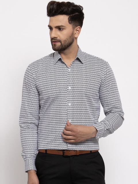 

JAINISH Men Black & White Slim Fit Printed Casual Shirt