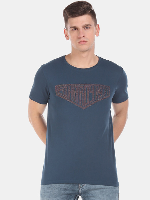 

Ed Hardy Men Blue Printed Round Neck Pure Cotton T-shirt