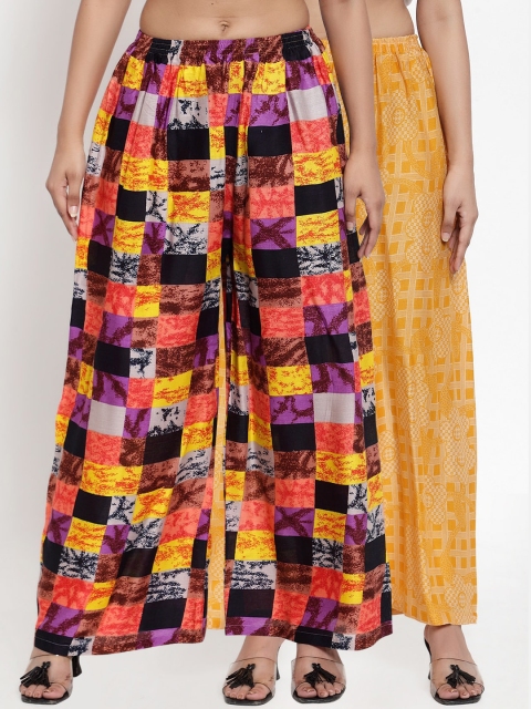 

NEUDIS Women Pack of 2 Printed Wide Leg Palazzos, Multi