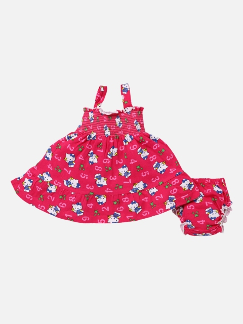 

NAUTI KIDZ Infant Girls Pink Printed Fit and Flare Dress with Briefs
