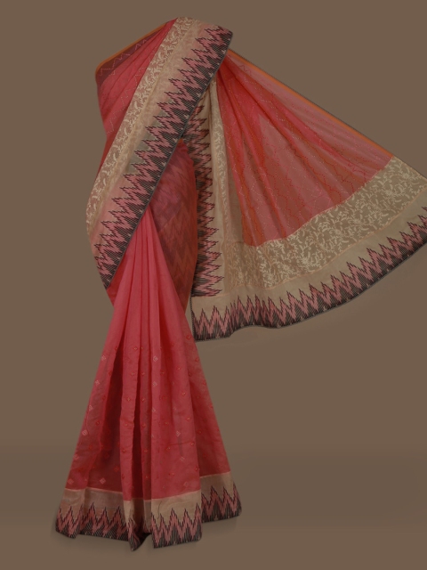 

Pothys Pink Solid Cotton Blend Saree