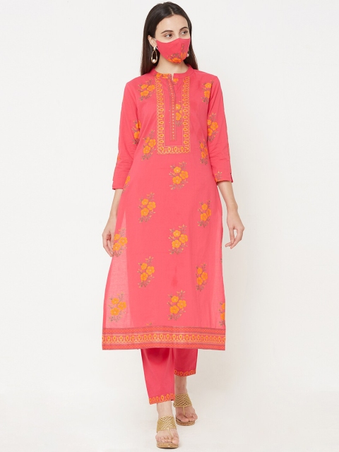 

FASHOR Women Pink Printed Kurta with Churidar