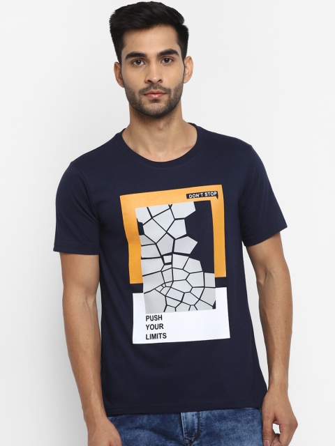 

Routeen Men Navy Blue Printed Round Neck T-shirt