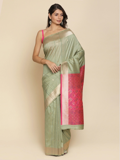 

Koskii Green & Pink Art Silk Woven Design Saree
