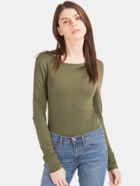 

GAP Women Green Solid Round Neck T-shirt