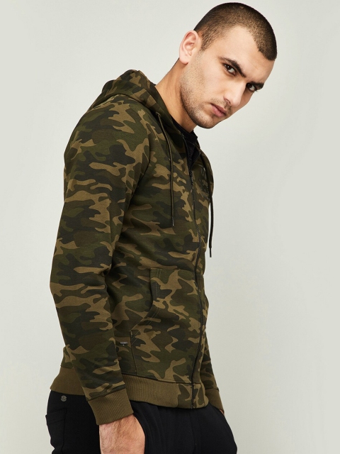 

Forca Men Olive Green Printed Hooded Sweatshirt