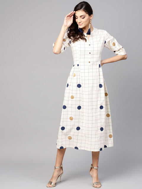 

Tulsattva Women Cream-Coloured Checked Dress