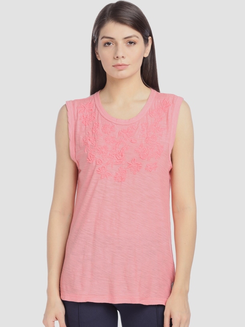 

GAP Women Pink Self Design Round Neck T-shirt