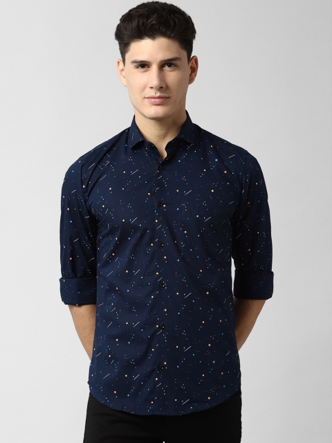 

Peter England Men Navy Blue & Yellow Slim Fit Printed Casual Shirt