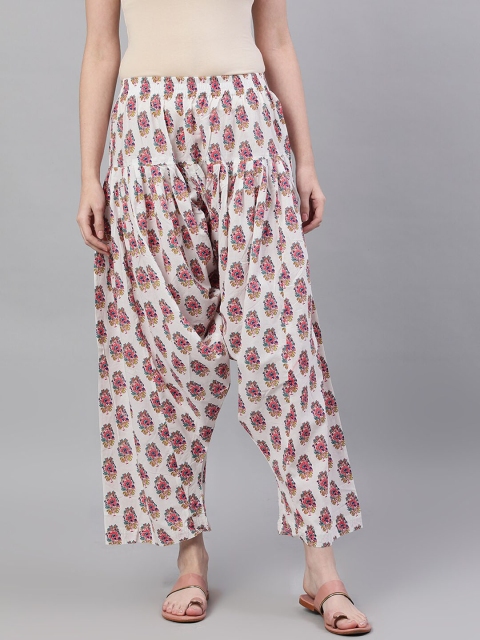 

Nayo Women White & Peach-Coloured Printed Salwar