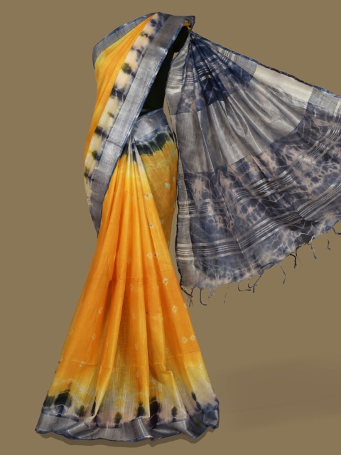 

Pothys Yellow Printed Linen Blend Saree
