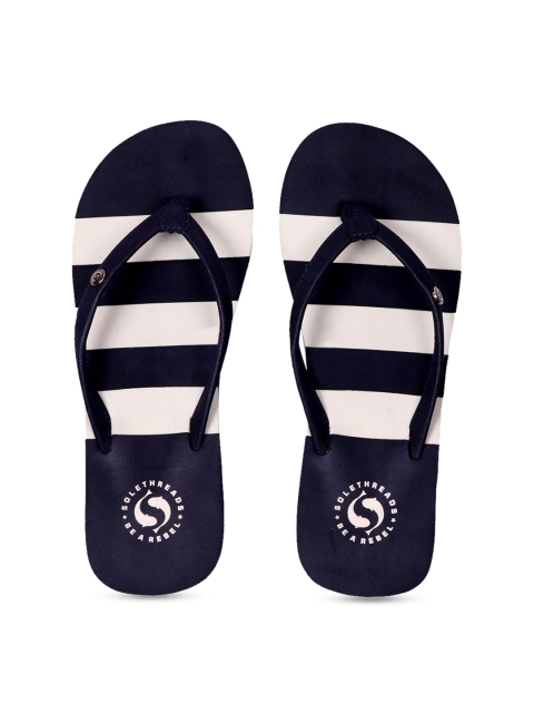 

Solethreads Women Navy Blue & Off-White Striped Thong Flip-Flops