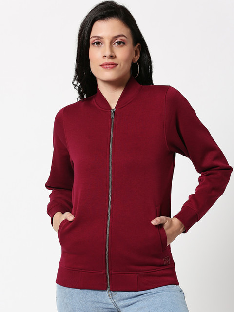 

Bewakoof Women Maroon Solid Bomber Jacket