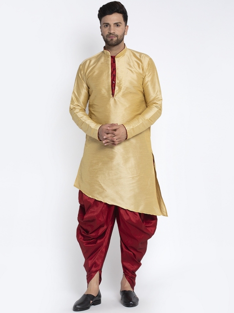 

Benstoke Men Gold-Toned & Maroon Solid Kurta with Dhoti Pants
