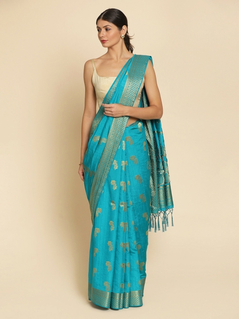 

Koskii Turquoise Blue Printed Art Silk Saree