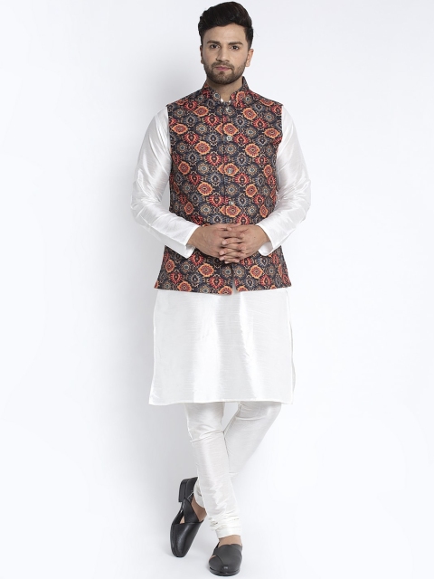 

Benstoke Men White Solid Kurta Set with Nehru Jacket