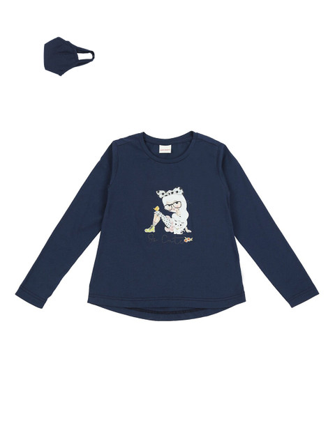 

RAINE AND JAINE Girls Navy Blue Printed Round Neck T-shirt