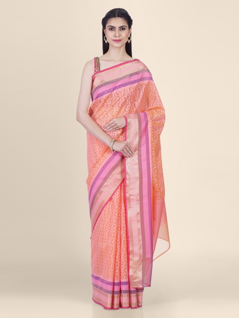 

Shruti and Mangaaysh Peach-Coloured Silk Blend Printed Banarasi Saree