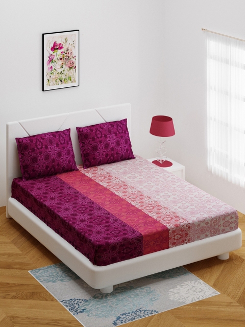 

BOMBAY DYEING Red & Magenta Floral 120 TC Cotton 1 Queen Bedsheet with 2 Pillow Covers